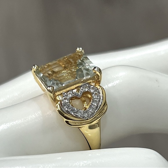 Green Amethyst White Zircon 14K YG Sterling Silver Ring - Picture 2 of 13